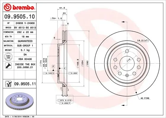Диск гальмівний задній вентильований Saab 9-3 II, Cadillac Bls 02-25р Brembo (09.9505.11) - фото 2