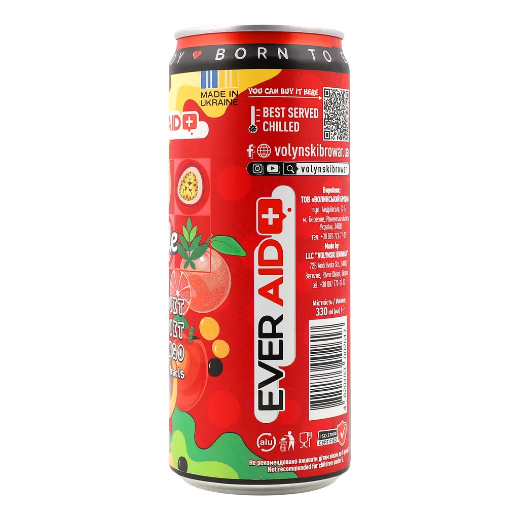 Напій безалкогольний Ever Aid Bubble Tea Grapefruit Passion Fruit Mango 0.33 л з/б - фото 4