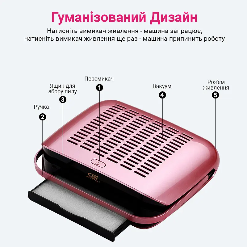 Витяжка для манікюру SML C-1 65 Вт Pink - фото 4