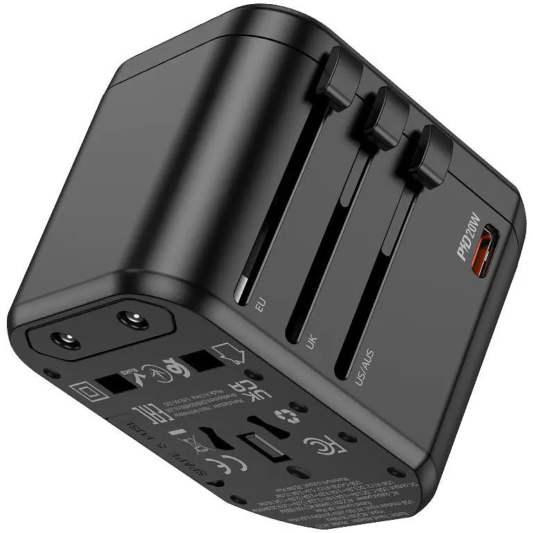 Універсальний зарядний пристрій HOCO AC15 Walker three-port PD20W(1C2A) universal conversion charger Black - фото 4