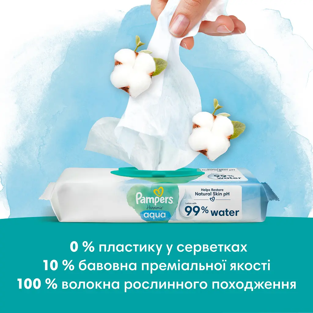 Уцінка. Набір дитячі вологі серветки Pampers Harmonie Aqua 1152 шт. (24 уп. по 48 шт.) - фото 5
