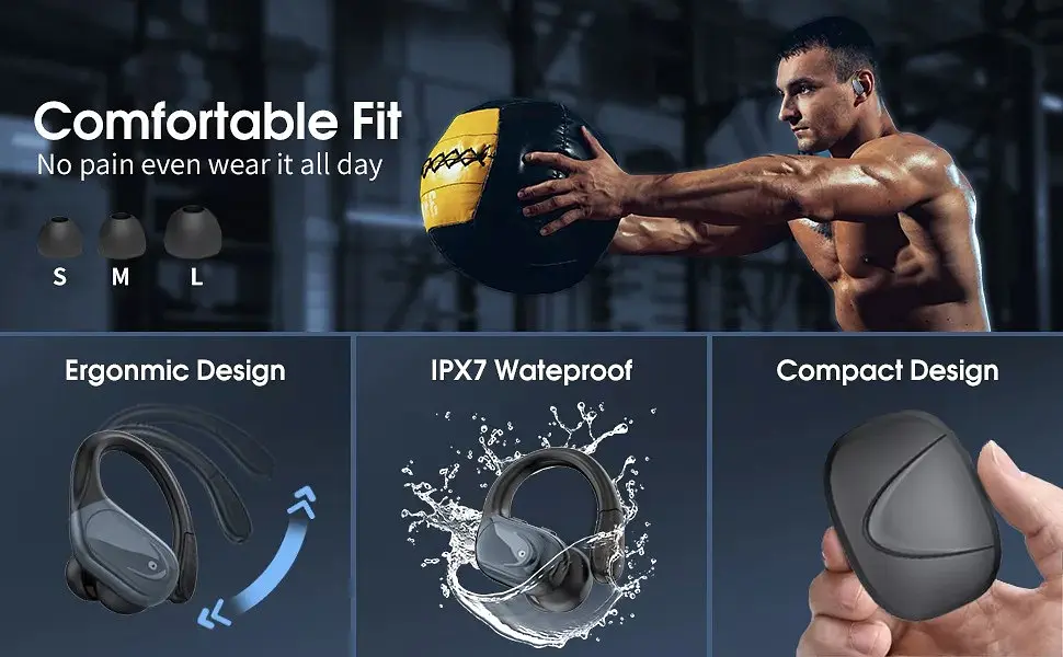 Бездротові спортивні Bluetooth навушники TWS BX17, водонепроникні, з індикатором заряду Чорні - фото 10