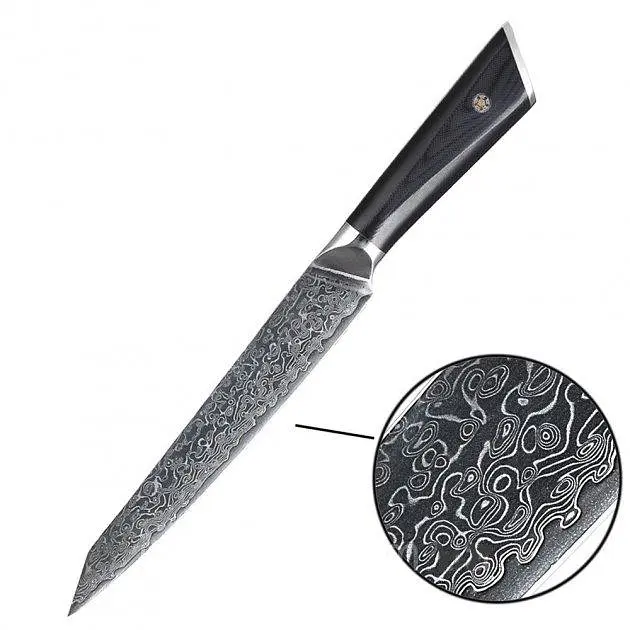 Ніж слайсер Damascus DK-LKB 5003 AUS-10 дамаська сталь 67 шарів лезо 20 см