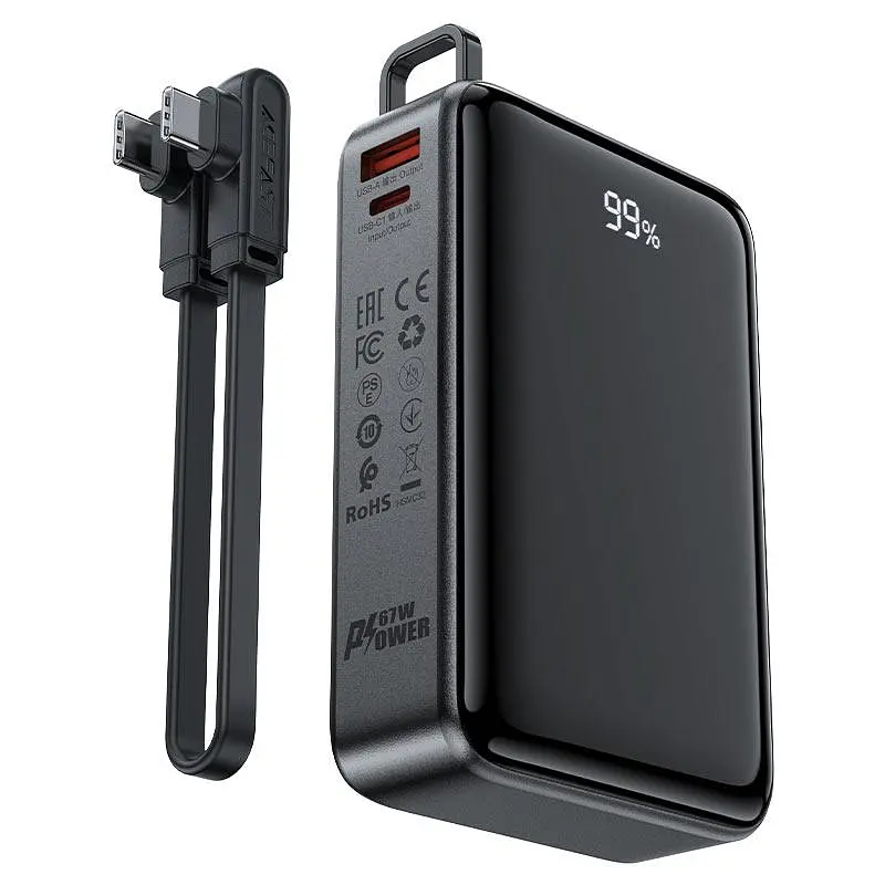 Павербанк ACEFAST M4 20000mAh PD 67W зовнішній акумулятор швидка зарядка LED чорний - фото 4
