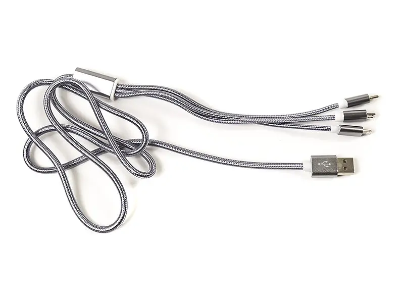 Кабель PowerPlant 2.1A 3-в-1 USB AM - Type-C/Lightning/Micro, 1.2м, сірий (CA910663) - фото 2