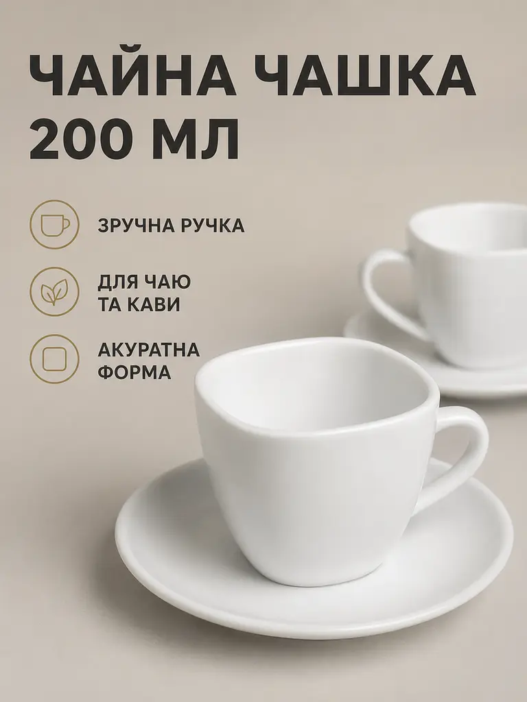 Скляний столовий сервіз на 4 персони 20 предметів, тарілки 26 см, чашки 200 мл, білий (49676278) - фото 5