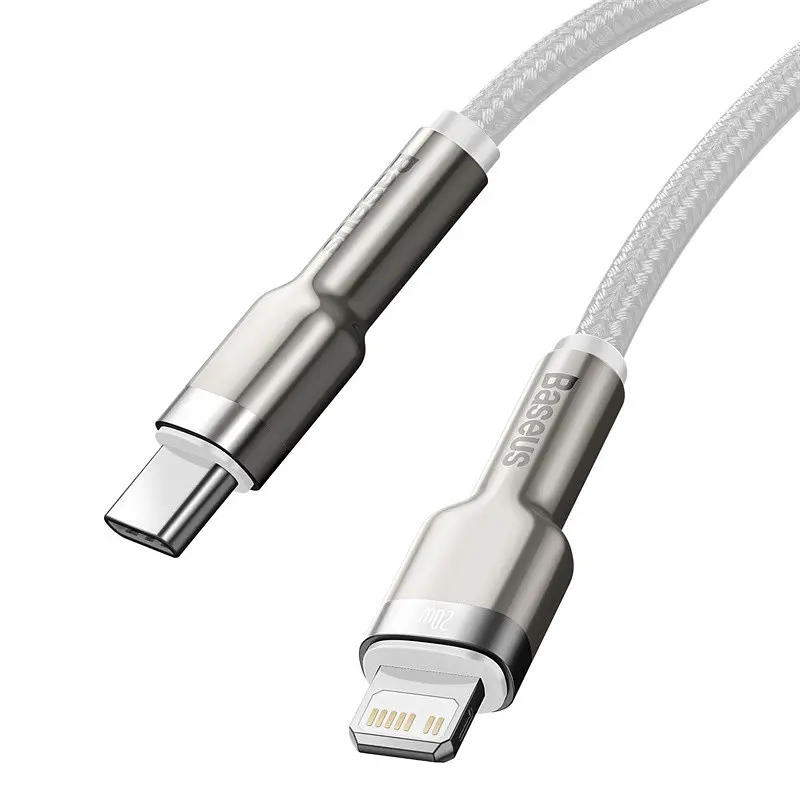 Кабель для зарядки айфону Baseus Cafule Metal Type-C Lightning PD 20W 2м плетений білий - фото 5