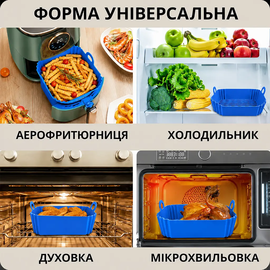 Квадратна щільна силіконова форма для аерогрилю, духовки та мультипечі з ребристим дном 20х20 см Блакитний 88548 - фото 3
