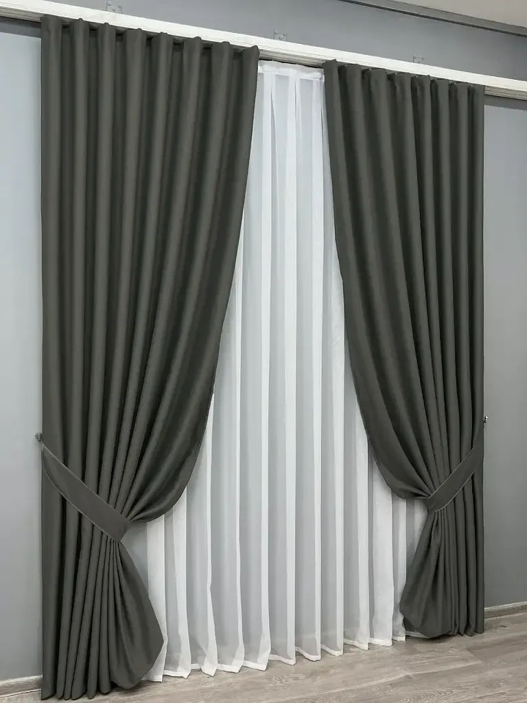 Комплект штор VR-Textil Midnight блекаут 2 шт 150x290 см темно-сірий (1400ш) - фото 3
