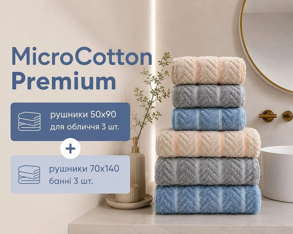 Набір турецьких махрових рушників Cestepe MicroCotton Premium 3 штуки 50x90 + 3 штуки 70х140 Multi 2 щільність 600 г/м2 - фото 2