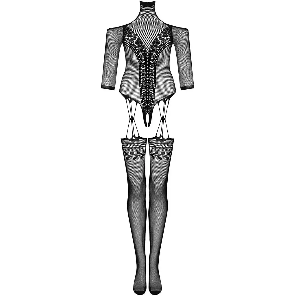 Нейлоновий бодістокінг з імітацією панчіх Obsessive Bodystocking G333 S/M/L, Black, з доступом - фото 3
