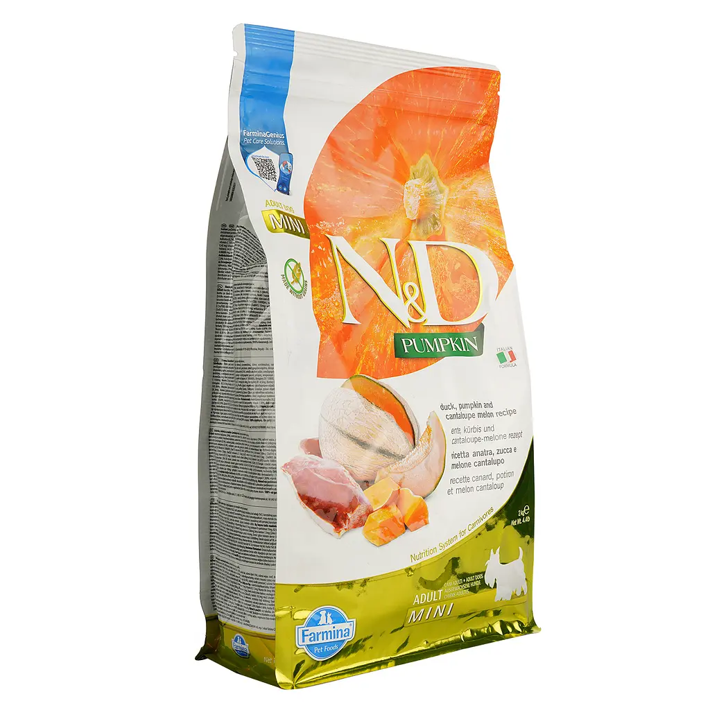 Сухий беззерновий корм для дорослих собак малих порід Farmina N&D Grain Free Pumpkin Dog Duck&Cantaloupe Adult Mini, гарбуз, качка та диня, 2 кг - фото 2