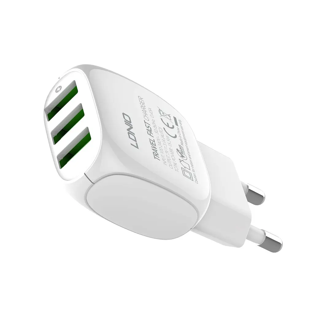 Блок зарядное устройство 3 порта USB LDNIO A3315 Micro USB кабель-набор белый - фото 2