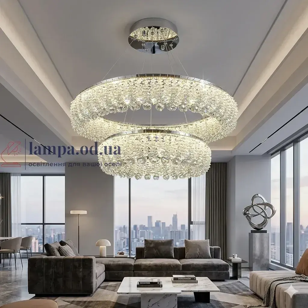 Підвісна кришталева LED-люстра для вітальні Linisoln 7903-60×40 140 Вт хром із димером до 20 м2