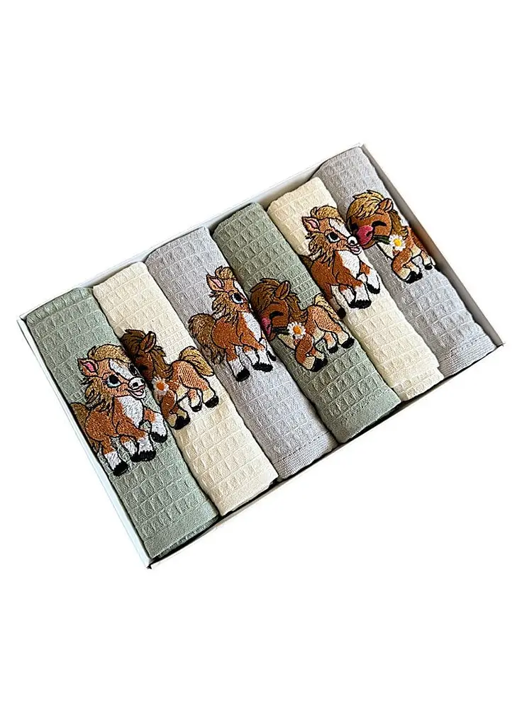 Набір 6 вафельних рушників Nilteks кухонні 40х60 см horse різнобарвний TC303376100 - фото 2