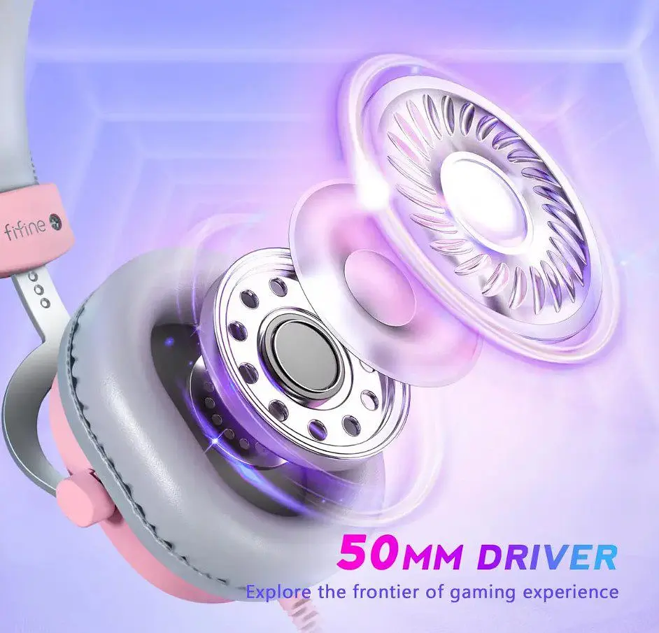 Ігрові навушники з мікрофоном Fifine H-9 USB 7.1 Pink - фото 5