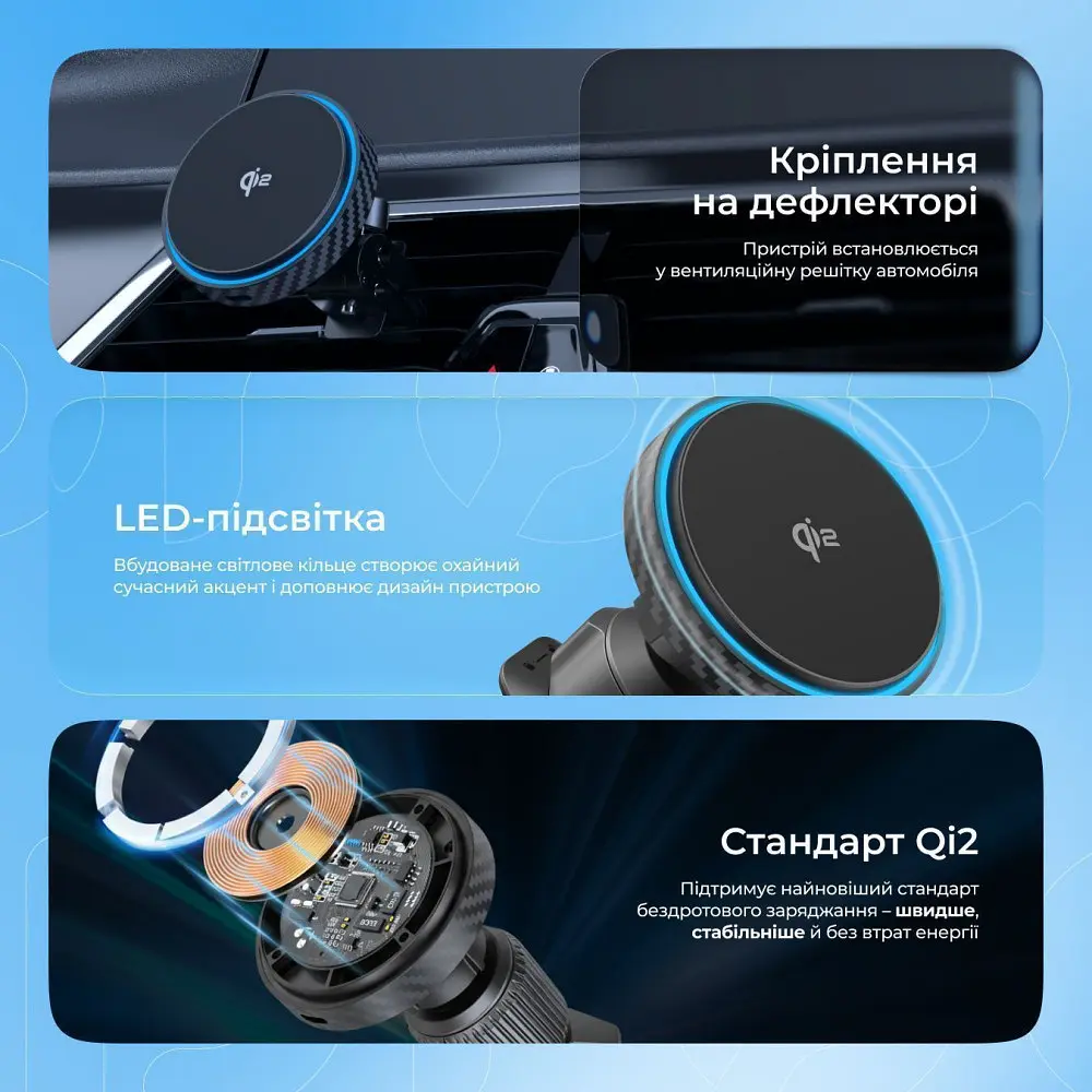 Автомобільний тримач з Бездротовим ЗП Proove Graphite Circle Qi2 15W - фото 7