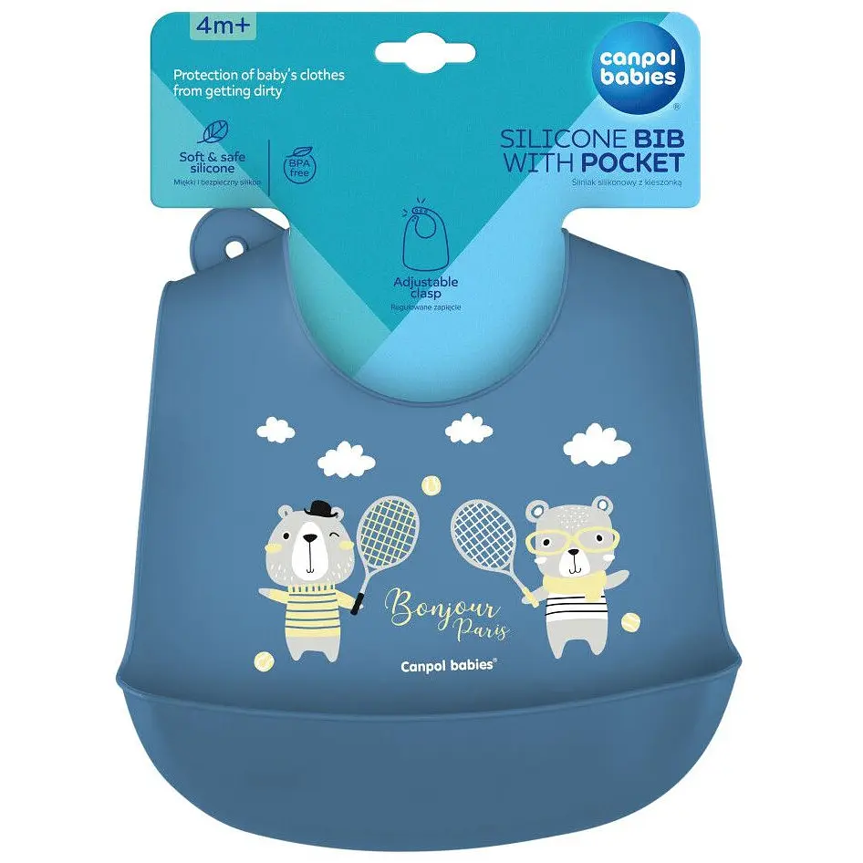 Слюнявчик Canpol babies Bonjour Paris силиконовый с карманом синий (74/027_blu) - фото 2