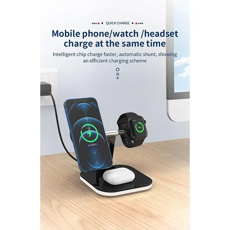 Бездротова зарядна підставка 3-in-1 LED Magnetic wireless charger JYD-WC101 чорна - фото 8
