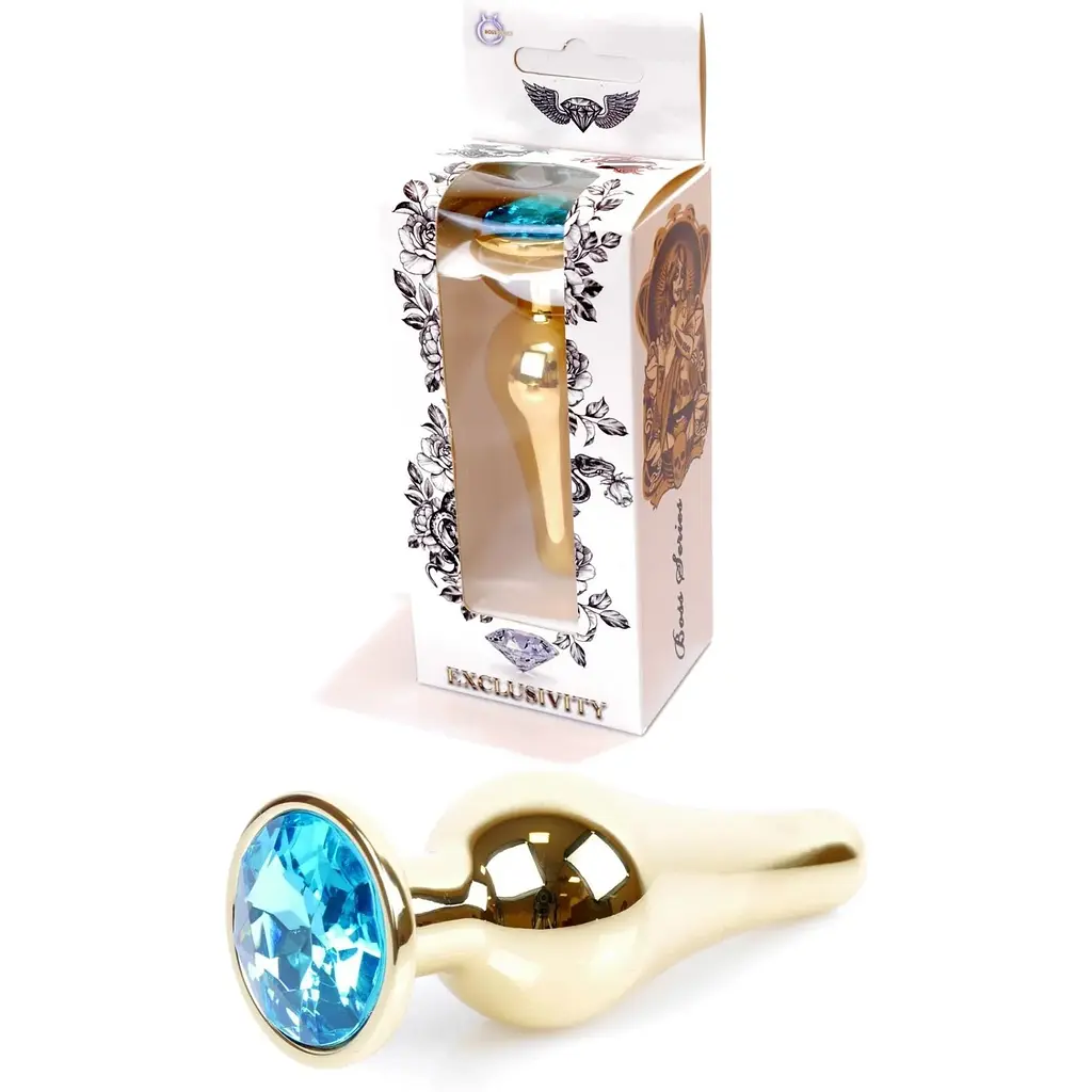 Анальна пробка Boss Of Toys Boss Series - Jewellery Gold Butt Plug Light Blue, BS6400067, Золотий / Голубой - фото 3