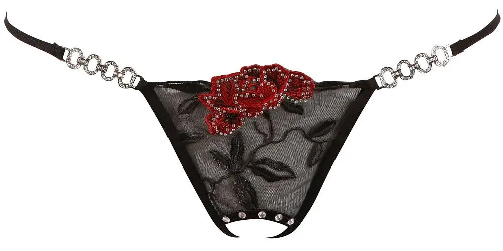 Трусики-стринги String Rose Crotchless M/L черный - фото 4