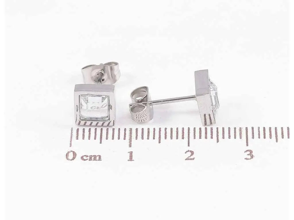 Сережки Xuping TTM Stainless Steel Родій пусети "Квадратні кристали" 7х7мм 283952 - фото 2