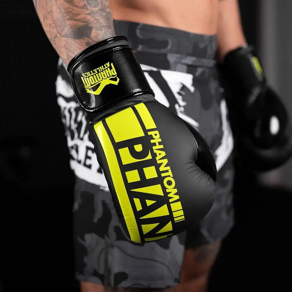 Боксерські рукавиці Phantom Athletic APEX Elastic, чорний/неоново-жовтий - 16 унцій - фото 4