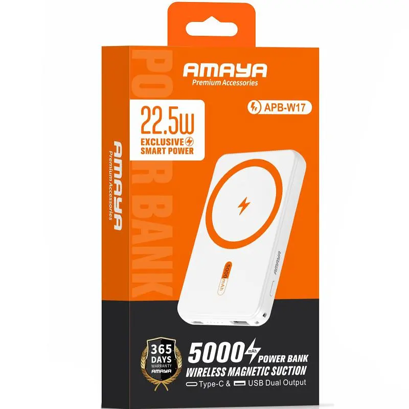 Портативний ЗП Power Bank Amaya W17 15W+PD22.5W з БЗП 5000 mAh White - фото 2