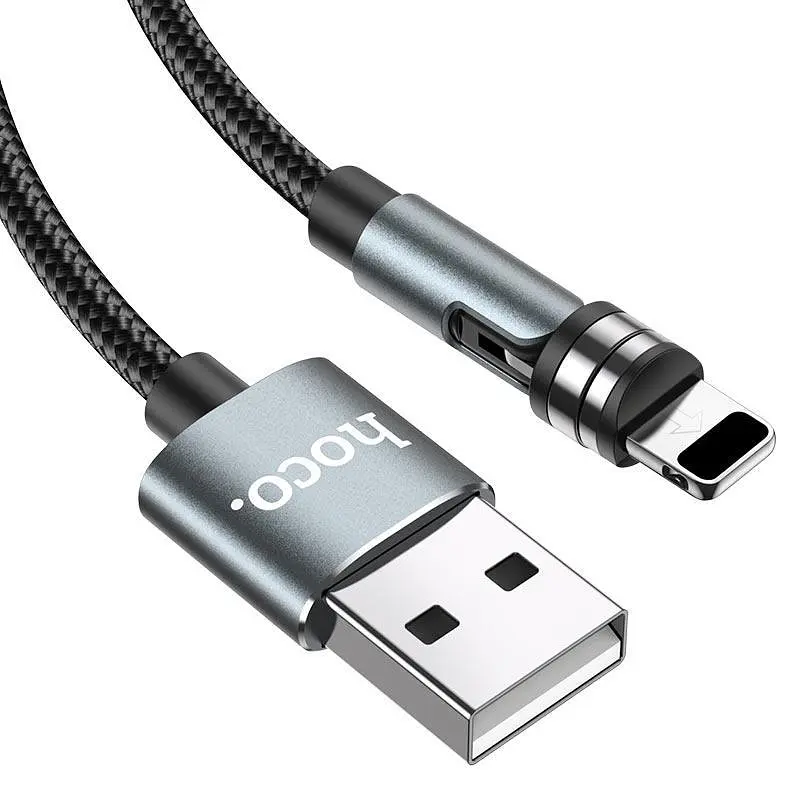 USB Cable Hoco U94 Universal Rotating Lightning Black 1.2m - фото 4