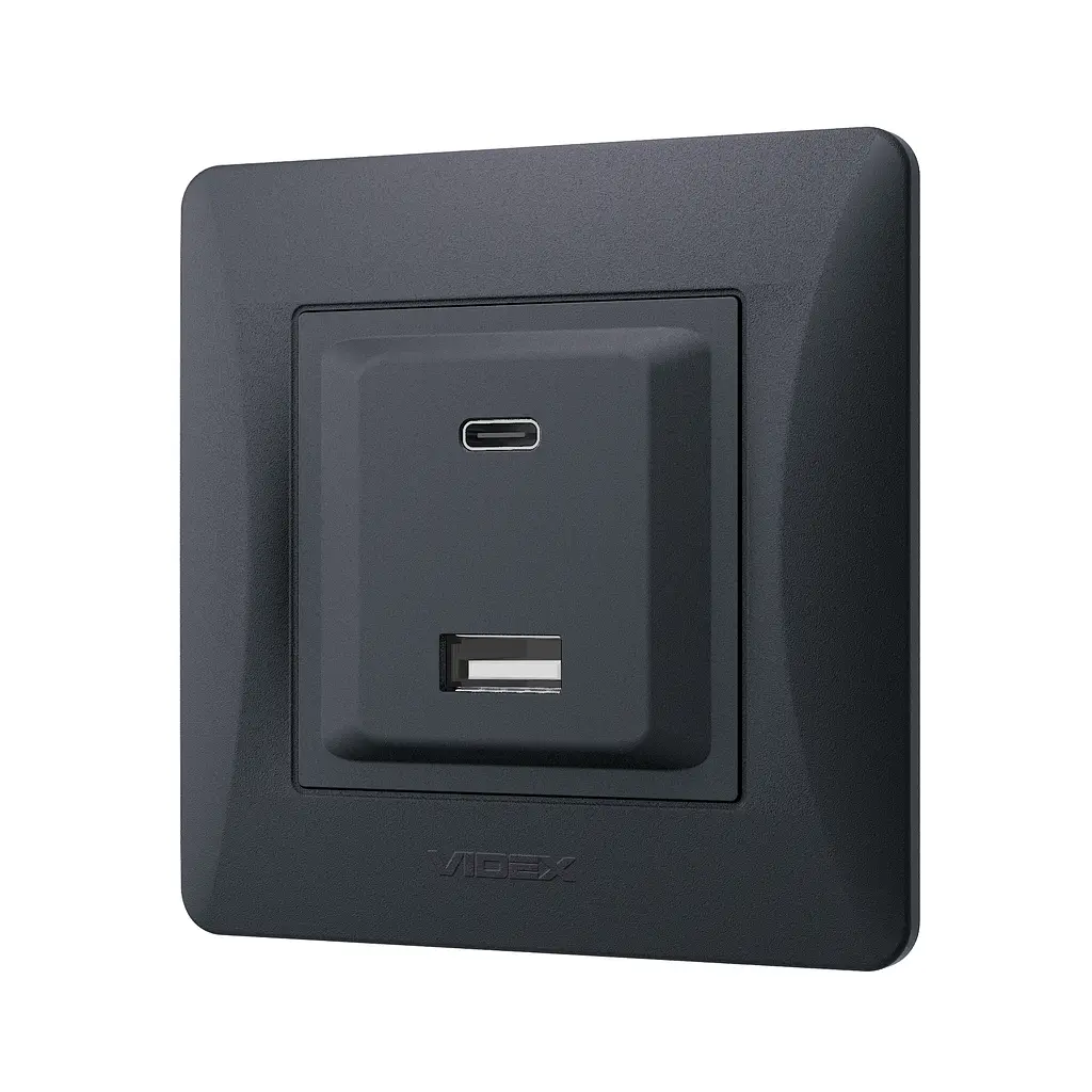 Розетка USB-A + USB-C PD20W чорний графіт VIDEX BINERA VIDEX (28200-000) - фото 3