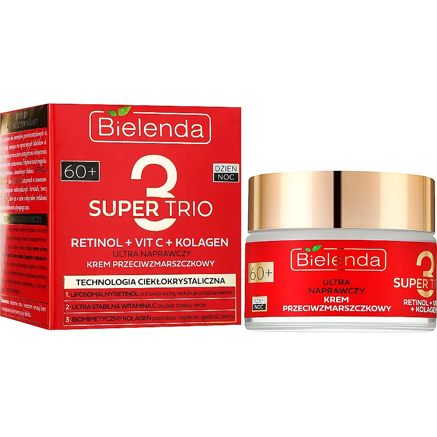 Крем проти зморшок Bielenda Super Trio Retinol + Vit C + Kolagen 60+ відновлювальний 50 мл - фото 2