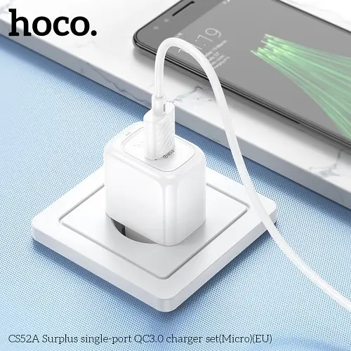 Сітчасте зарядне пристрій HOCO CS52A Surplus single-port QC3.0 charger + Micro білий - фото 5