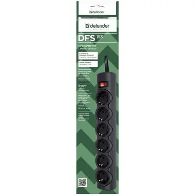 Мережевий фільтр живлення Defender 153, 3 m, 6 роз, black (99495) - фото 2