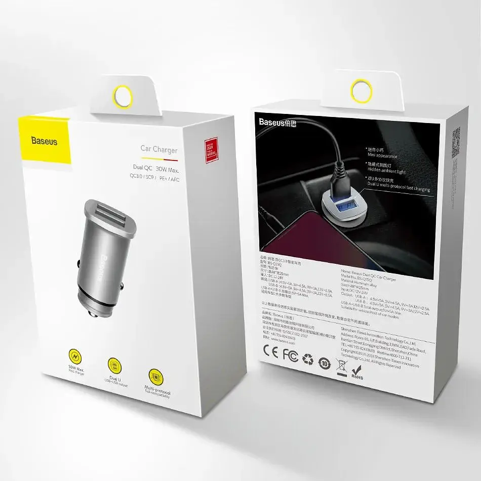 Автомобільний зарядний пристрій Baseus B5-C15Q Dual QC3.0 Car Charger 30W 2хUSB (219764356) - фото 7
