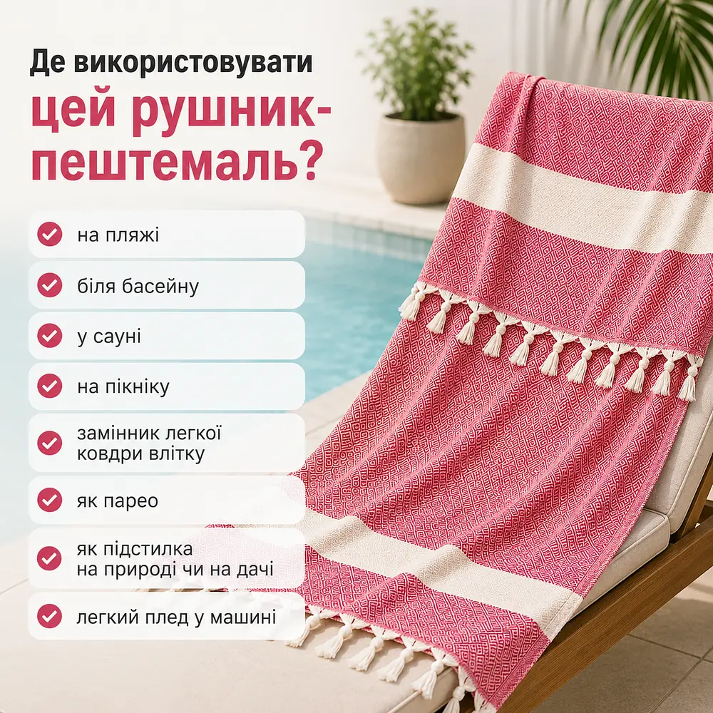 Рушник пештемаль Turkey Towel 100х180 см легкий великий для пляжу басейну бані сауни підстилка на дачу пікнік природу відпустку море ромб червоний - фото 3