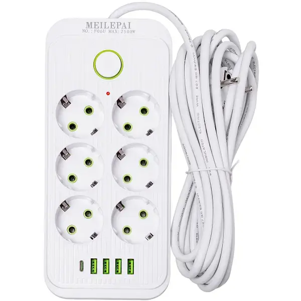Мережевий фільтр-подовжувач SMART 6 розеток 5 USB 5 метрів, білий
 - фото 3