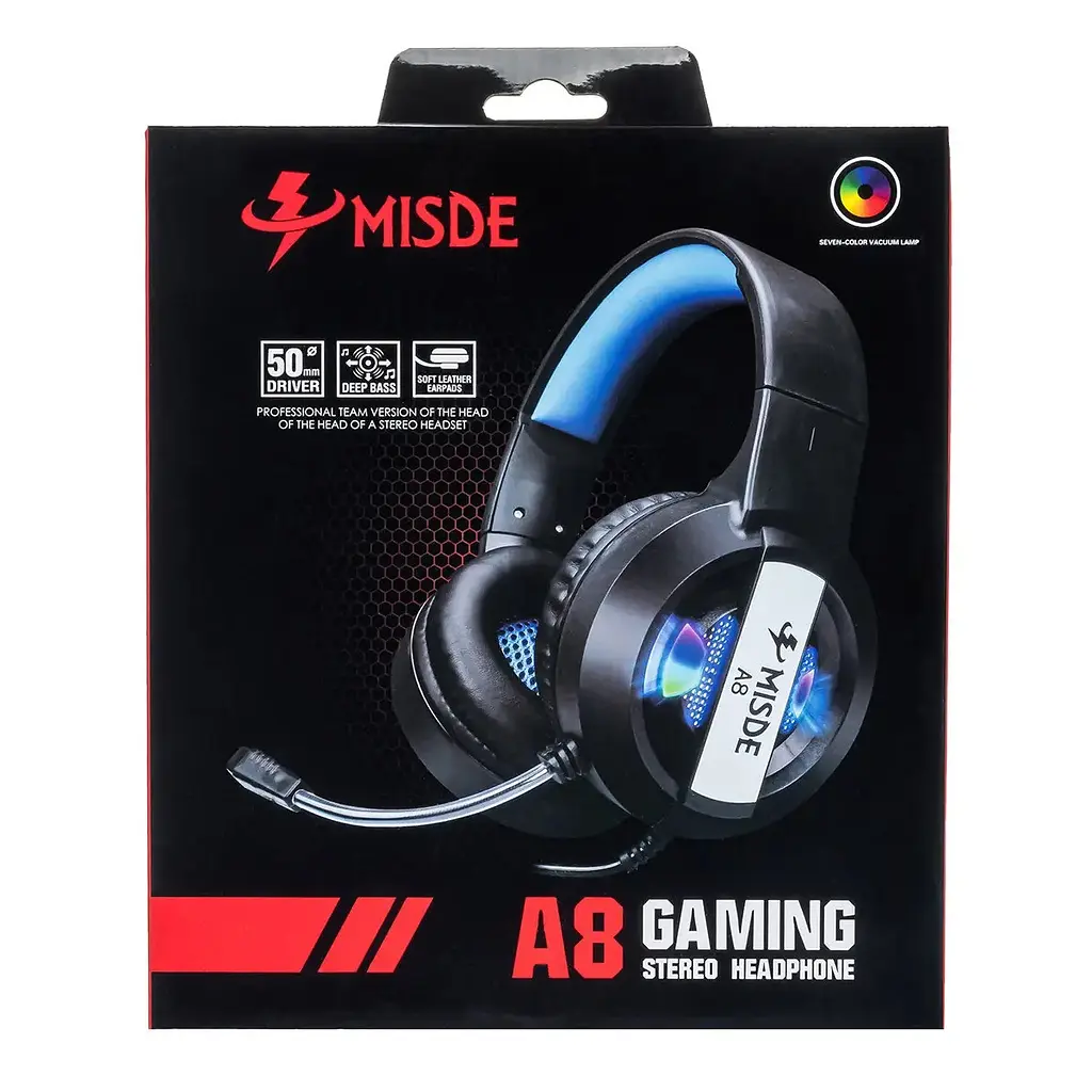 Геймерські навушники з підсвічуванням Misde A8 Gaming Червона гарнітура, ігрові навушники з мікрофоном (ST) - фото 4