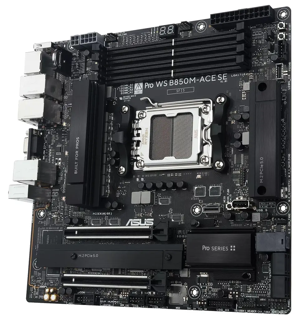 Материнська плата ASUS PRO WS B850M-ACE SE (PRO WS B850M-ACE SE) (Socket AM5, AMD B850, Micro-ATX) - фото 3