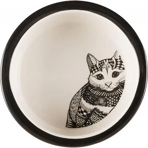 Миска Trixie Zentangle для котів керамічна 12 см 300 мл чорна/біла - фото 2