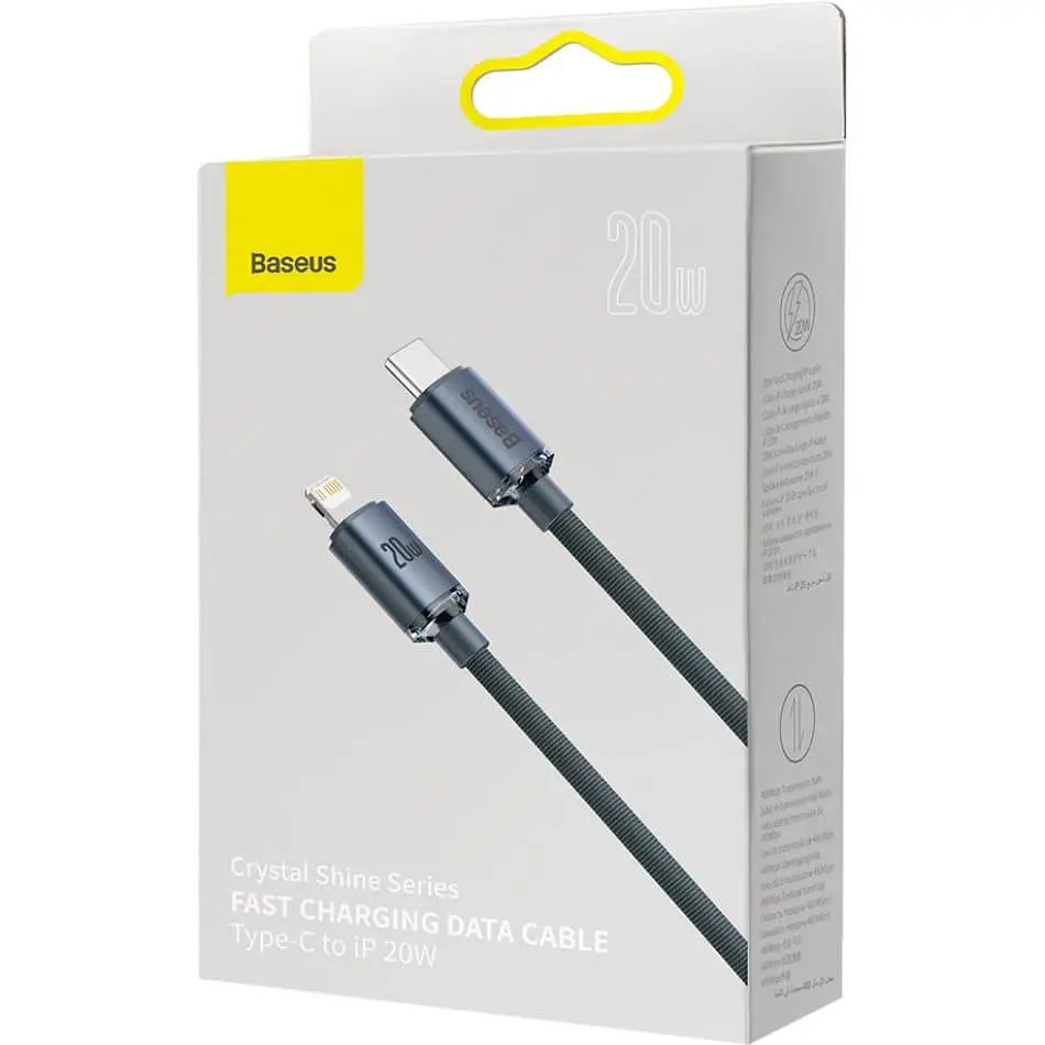 Кабель Baseus Lightning USB Type-C to Lightning Crystal Shine Series 20W 2m Black (CAJY000301) - фото 9