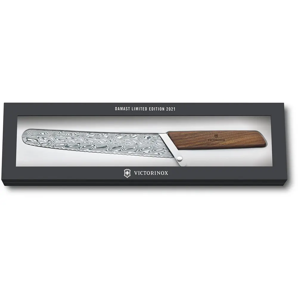 Кухонний ніж Victorinox Swiss Modern Bread&Pastry Damast 22см хвил. з горіх. ручкою (Lim.Ed. 1884) - фото 3
