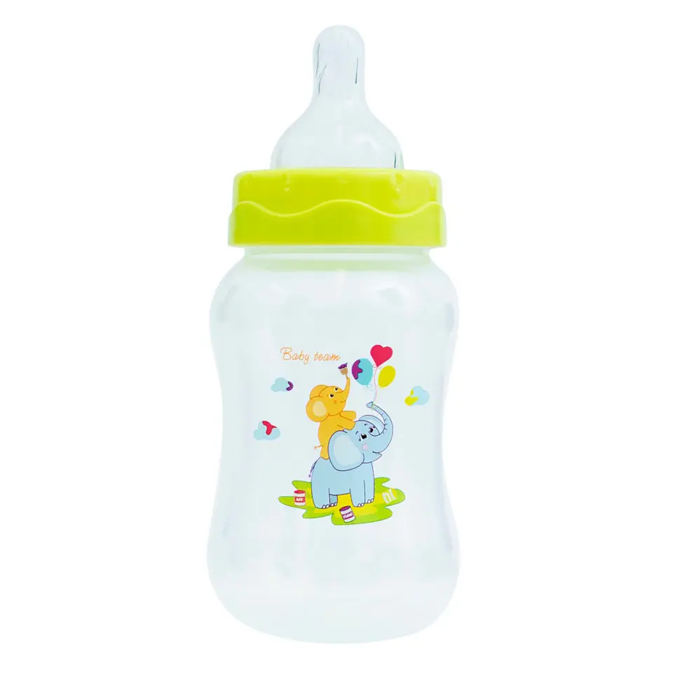 Пляшечка для годування з широким горлом та силіконовою соскою Baby Team 1002 зелений 250 мл - фото 2