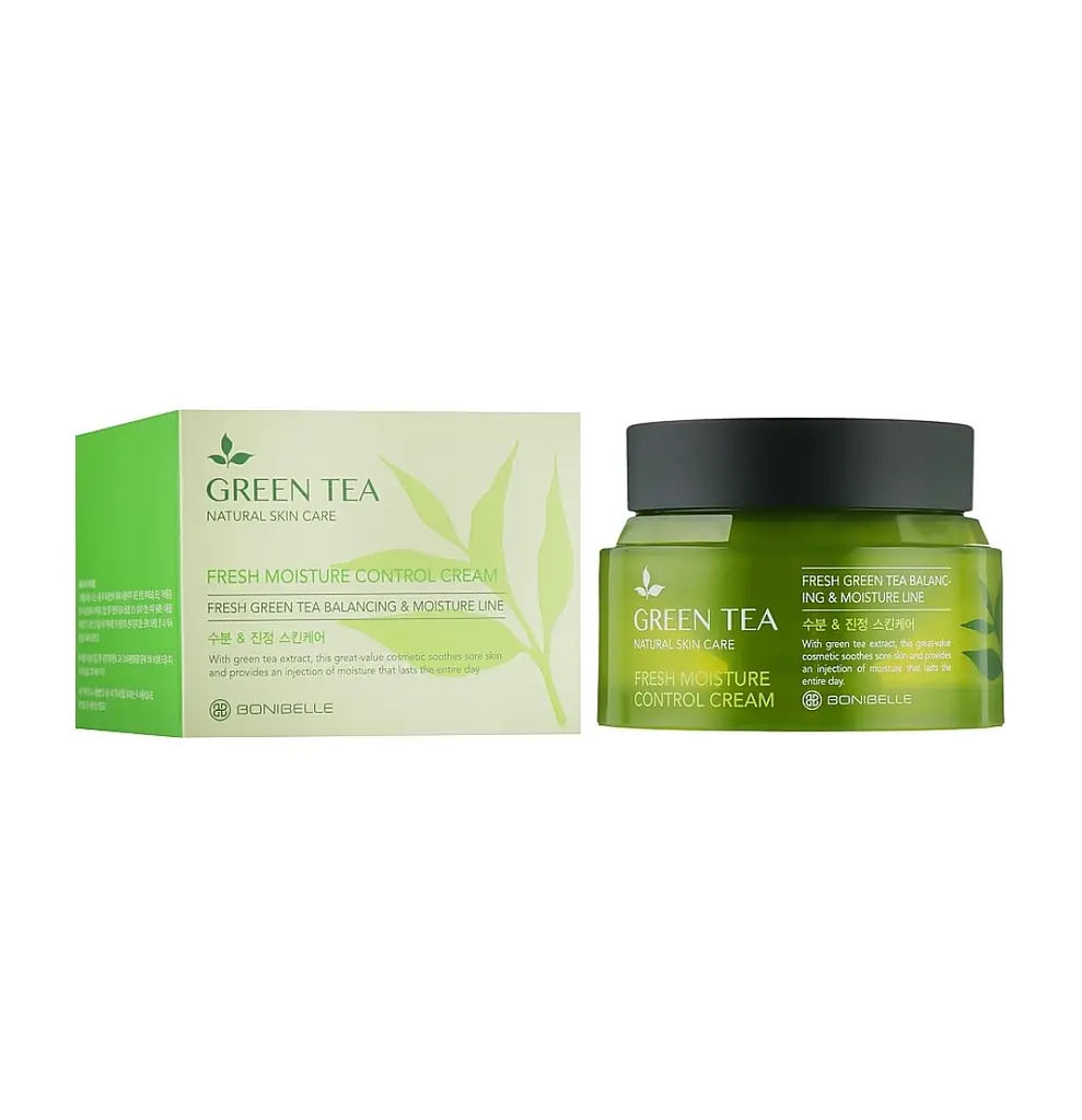 Крем для обличчя Зелений чай Green Tea Fresh Moisture Control Cream Bonibelle Enough 80 мл - фото 2