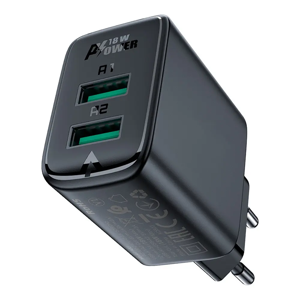 Мережевий зарядний пристрій Acefast A33 2 USB QC 18W чорний - фото 4