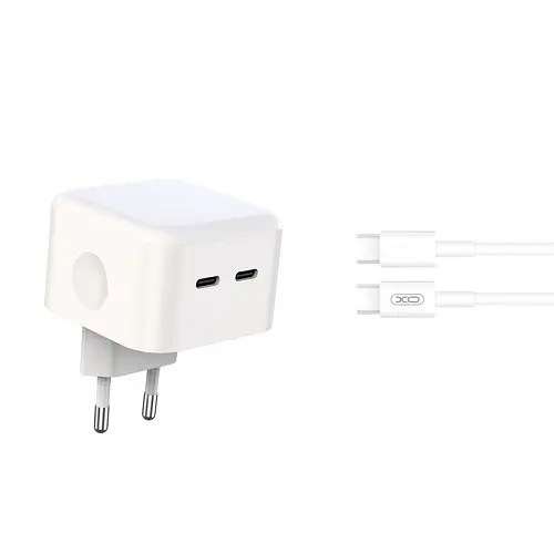 Сітчастий зарядний пристрій XO L102 (EU) 35W dual Type-c port fast charger with TYPE-C cable (NB124) Білий - фото 3