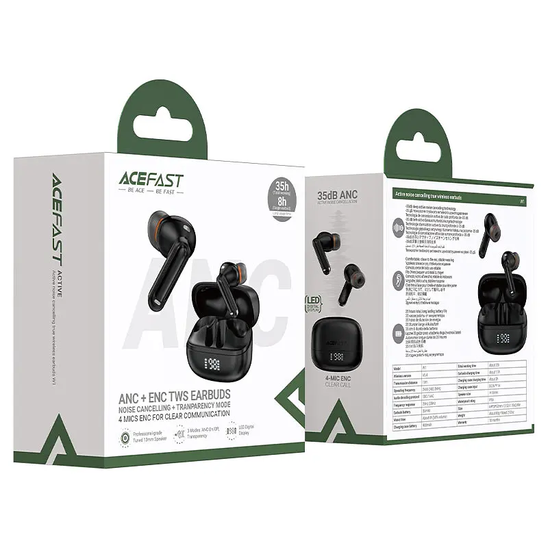 Бездротові навушники Acefast W1 Active Noise Cancelling true wireless earbuds Black (6974316283614) - фото 2