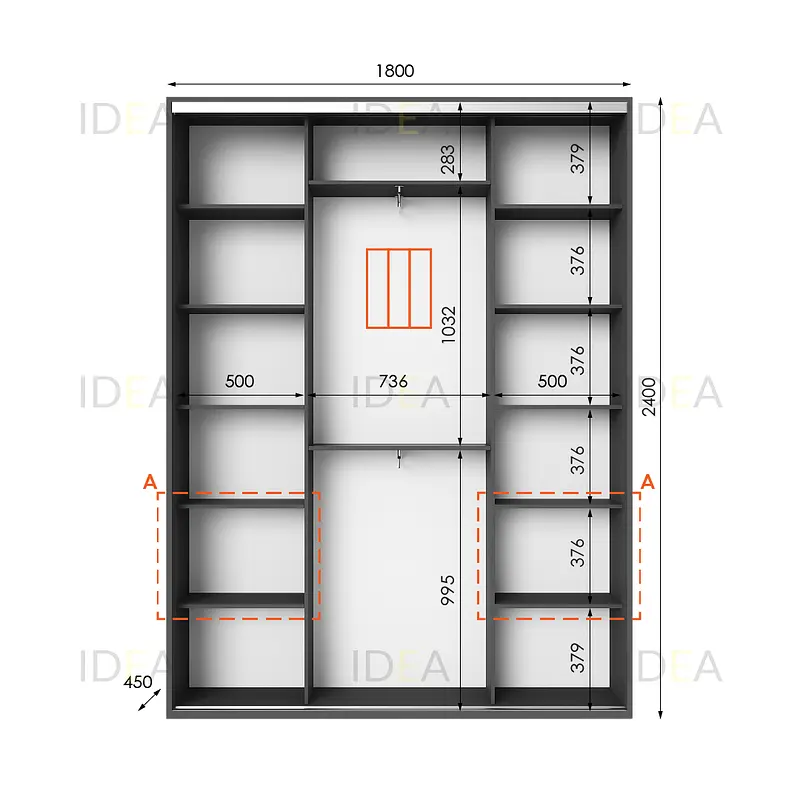 Шафа-купе Idea серія 3 180 x 45 x 240 см Антрацит - фото 2