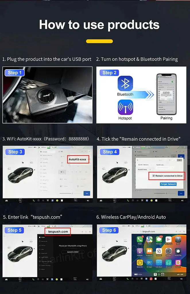 USB-адаптер CarlinKit T2C для Tesla для бездротового Apple CarPlay / Android Auto - фото 4
