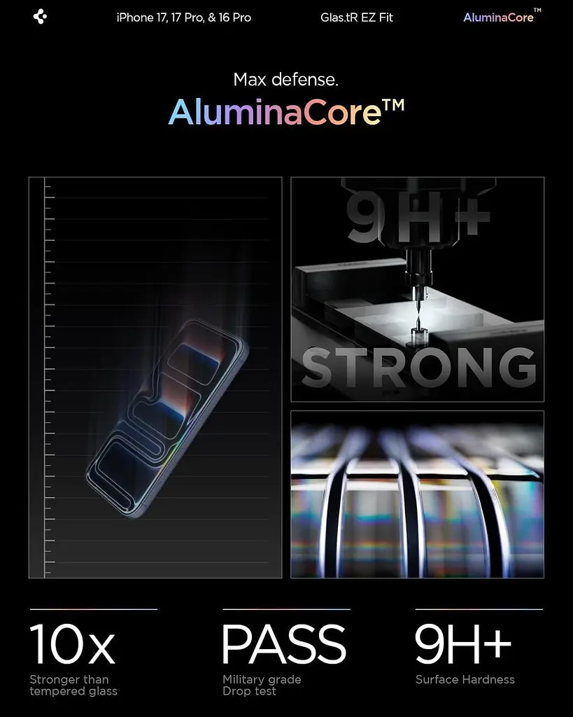 Загартоване скло Spigen AluminaCore для iPhone 17 / 17 Pro / 16 Pro, 2 шт., твердість 9H+ - фото 3