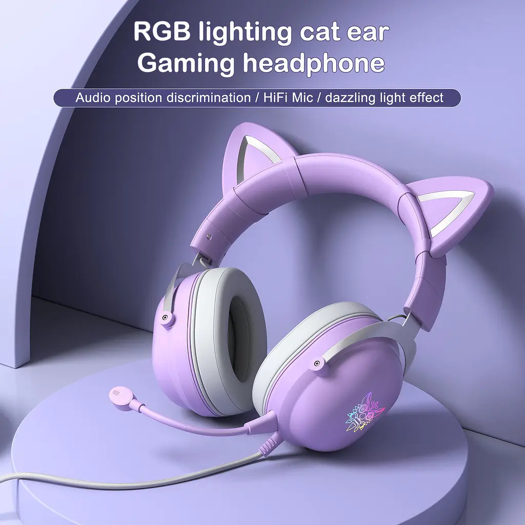 Проводная игровая гарнитура Onikuma Gaming CAT with LED X11, USB, 3.5mm, 2.2m, purple - фото 5